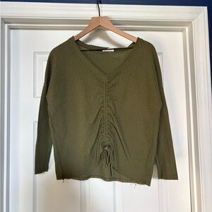 Bear Dance Olive V-Neck Ruched Blouse